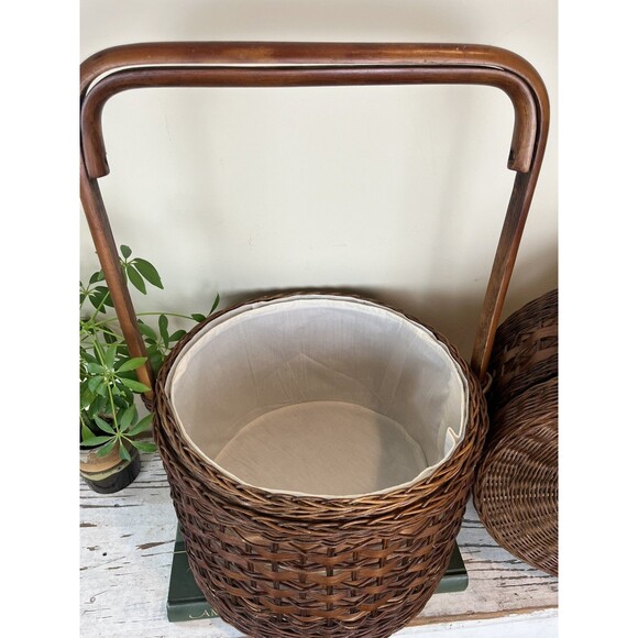 Vintage 2-Tier Chinese Asian Wedding Basket Woven Wicker Rattan Bamboo/Cane Boho - Picture 6 of 12